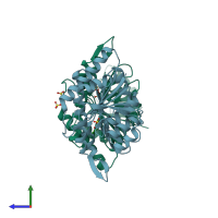 PDB entry 3k52 coloured by chain, side view.