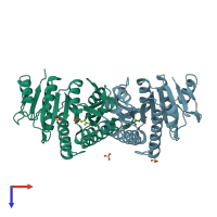 PDB entry 3k52 coloured by chain, top view.