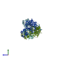 PDB entry 3k53 coloured by chain, side view.