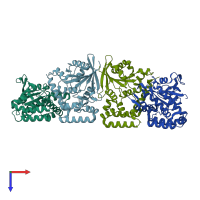 PDB entry 3k53 coloured by chain, top view.