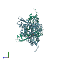 PDB entry 3k5e coloured by chain, side view.