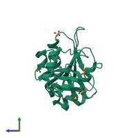 PDB entry 3k5j coloured by chain, side view.