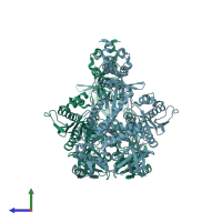 PDB entry 3k5o coloured by chain, side view.