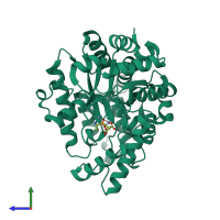 PDB entry 3k5x coloured by chain, side view.