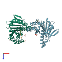 PDB entry 3k60 coloured by chain, top view.