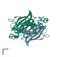 PDB entry 3k67 coloured by chain, top view.