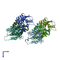 PDB entry 3k6a coloured by chain, top view.