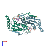 PDB entry 3k6h coloured by chain, top view.