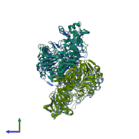 PDB entry 3k6m coloured by chain, side view.