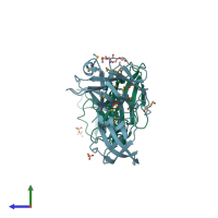 PDB entry 3k6o coloured by chain, side view.