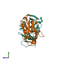 PDB entry 3k74 coloured by chain, side view.