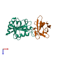 PDB entry 3k74 coloured by chain, top view.