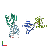 PDB entry 3k7c coloured by chain, front view.