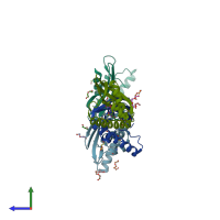 PDB entry 3k7c coloured by chain, side view.