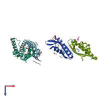 PDB entry 3k7c coloured by chain, top view.