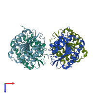 PDB entry 3k7e coloured by chain, top view.