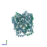 PDB entry 3k7f coloured by chain, side view.