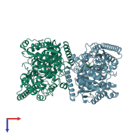 PDB entry 3k7f coloured by chain, top view.