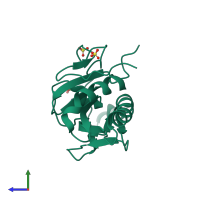 PDB entry 3k7i coloured by chain, side view.