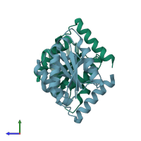 PDB entry 3k7o coloured by chain, side view.