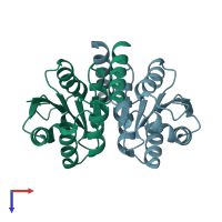 PDB entry 3k7o coloured by chain, top view.