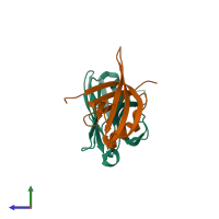 PDB entry 3k7u coloured by chain, side view.