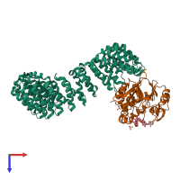 PDB entry 3k7v coloured by chain, top view.