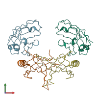 PDB entry 3k80 coloured by chain, front view.