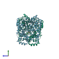 PDB entry 3k84 coloured by chain, side view.