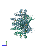 PDB entry 3k85 coloured by chain, side view.