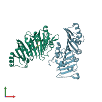 PDB entry 3k8g coloured by chain, front view.