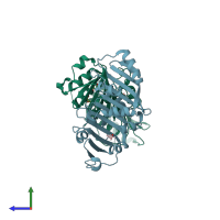 PDB entry 3k8g coloured by chain, side view.