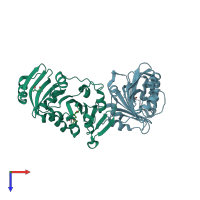 PDB entry 3k8g coloured by chain, top view.