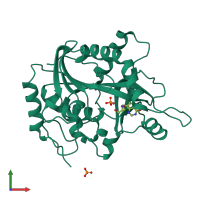 PDB entry 3k8q coloured by chain, front view.