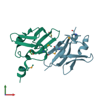 PDB entry 3k8r coloured by chain, front view.