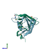 PDB entry 3k8r coloured by chain, side view.