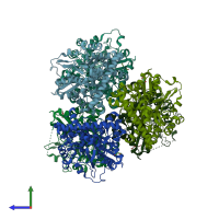 PDB entry 3k92 coloured by chain, side view.