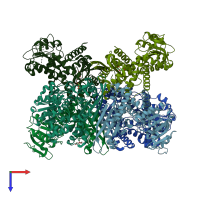 PDB entry 3k92 coloured by chain, top view.