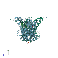 PDB entry 3k98 coloured by chain, side view.