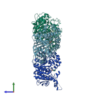 PDB entry 3k9b coloured by chain, side view.