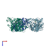 PDB entry 3k9b coloured by chain, top view.