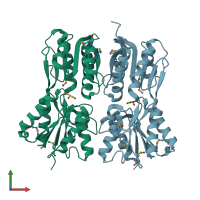 PDB entry 3k9c coloured by chain, front view.