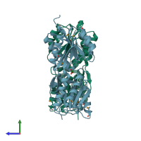 PDB entry 3k9c coloured by chain, side view.