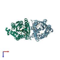 PDB entry 3k9c coloured by chain, top view.