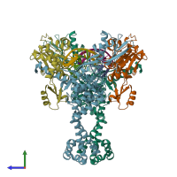 PDB entry 3k9f coloured by chain, side view.