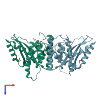 PDB entry 3k9j coloured by chain, top view.
