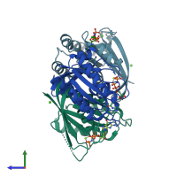 PDB entry 3k9l coloured by chain, side view.