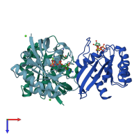 PDB entry 3k9l coloured by chain, top view.