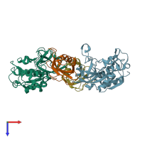 PDB entry 3k9m coloured by chain, top view.