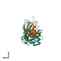 PDB entry 3k9p coloured by chain, side view.